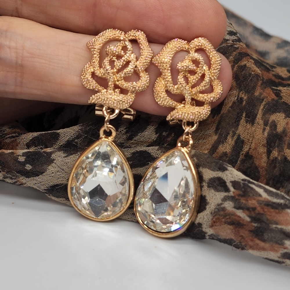 Designer Jewelry Rose Gold Crystals Teardrop Lightweight Earrings Boho